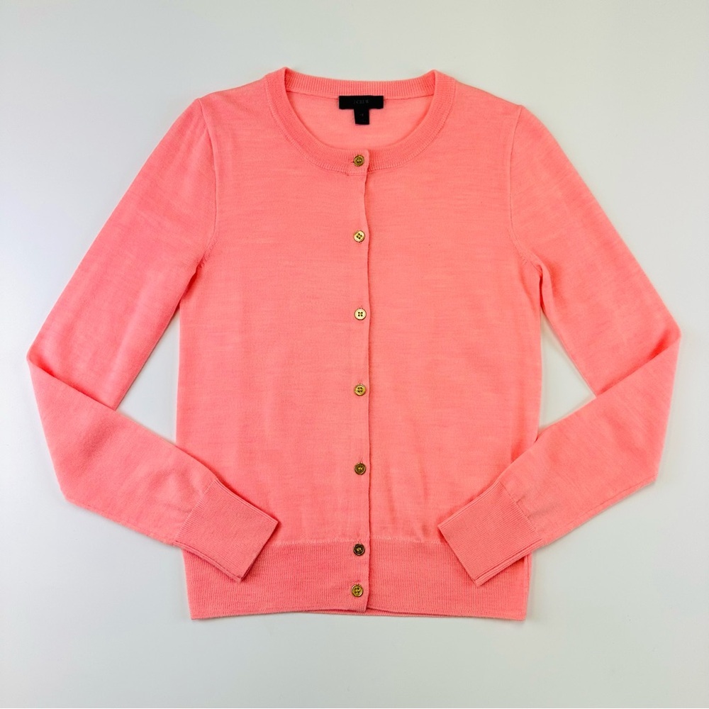 JCrew pink merino wool cardigan XS round neck gold buttons Womens Preppy Spring